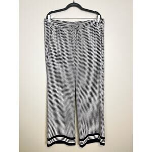 Talbots Navy White Diamond Printed Loose Pull On Drawstring Pants Size 14